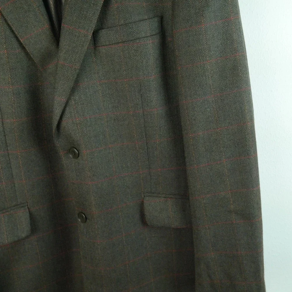 Brook Taverner 42R Wool Blazer Tweed Olive Green Herringbone Windowpane Jacket